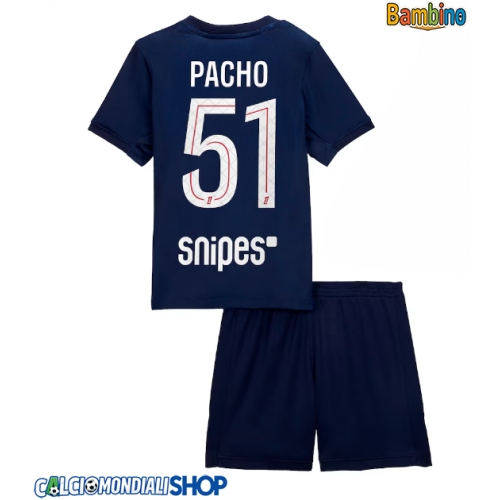 Maglie da calcio Paris Saint-Germain Willian Pacho #51 Prima Maglia Bambino 2025-26 Manica Corta + Pantaloni corti)